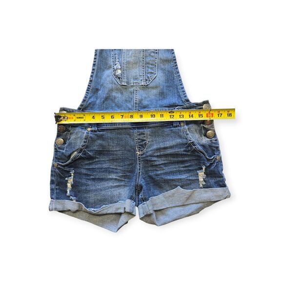 WallFlower Denim Overalls Shorts Distressed Blue Medium Wash Women M - Picture 3 of 6